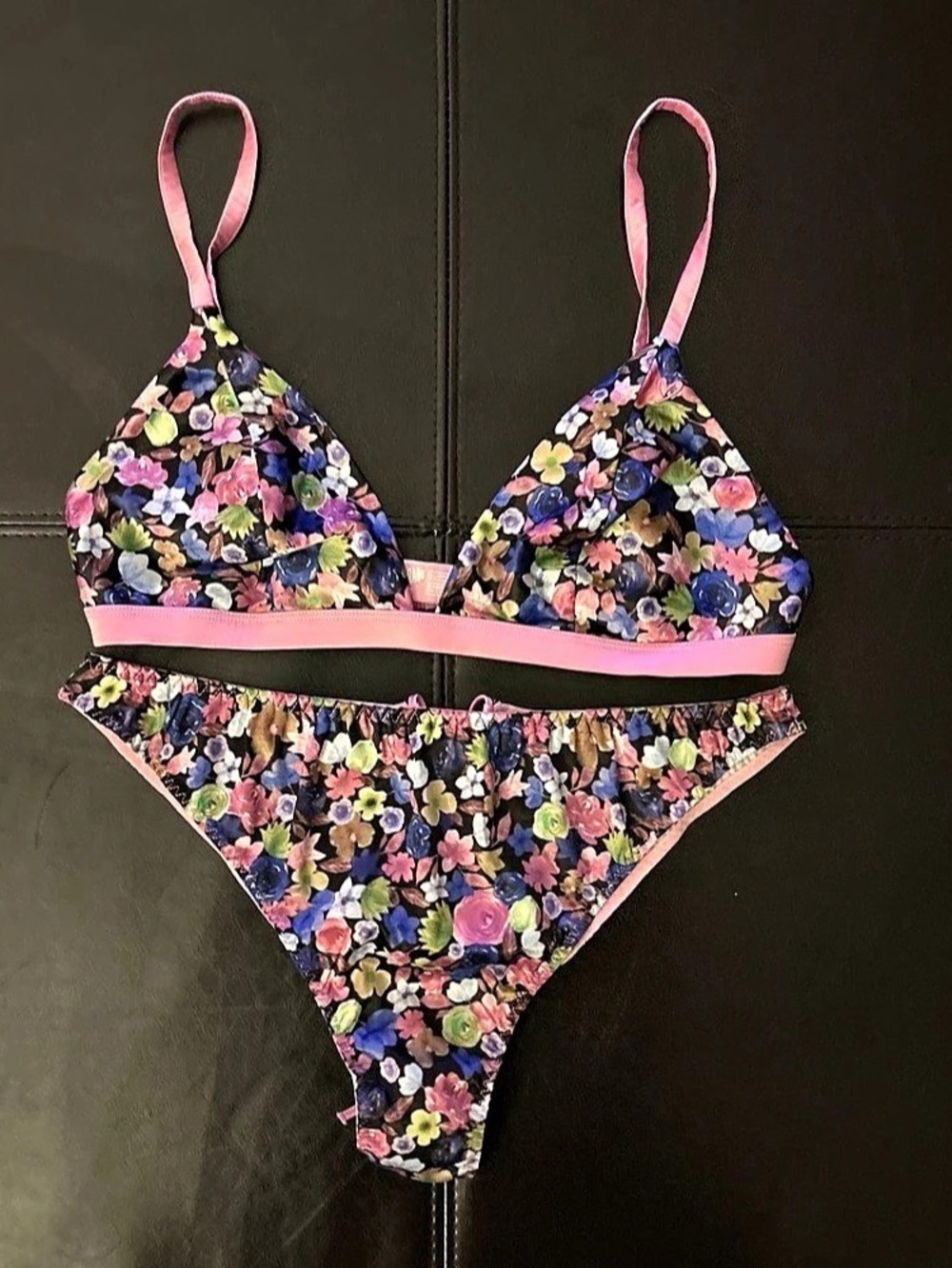 Parade Floral Lingerie Set in Black & Pink